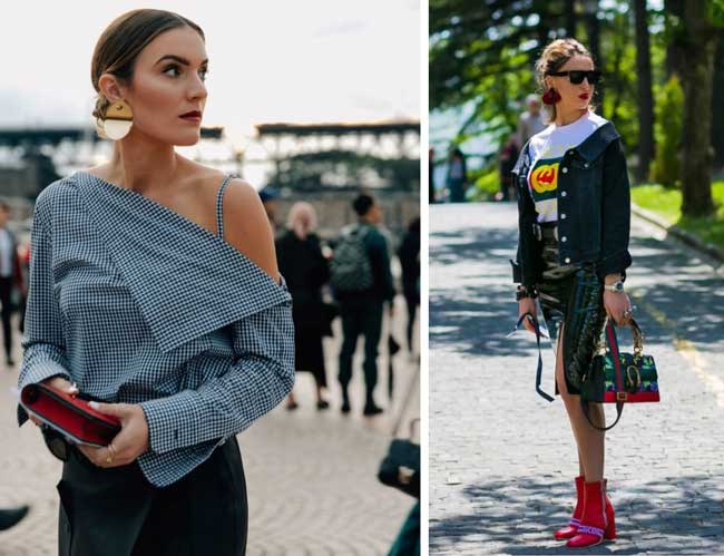 Large earrings, glasses, bright bags