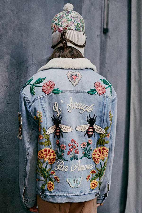 Veste en jean brodée Gucci