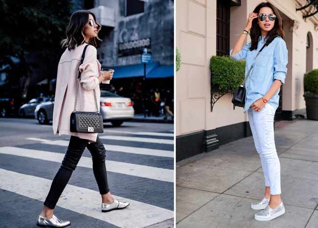 Fashion looks with silver shoes