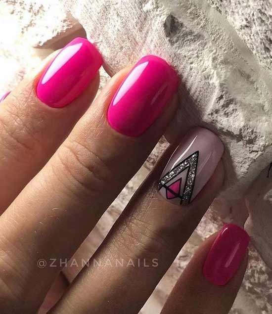 Bright manicure with a triangle