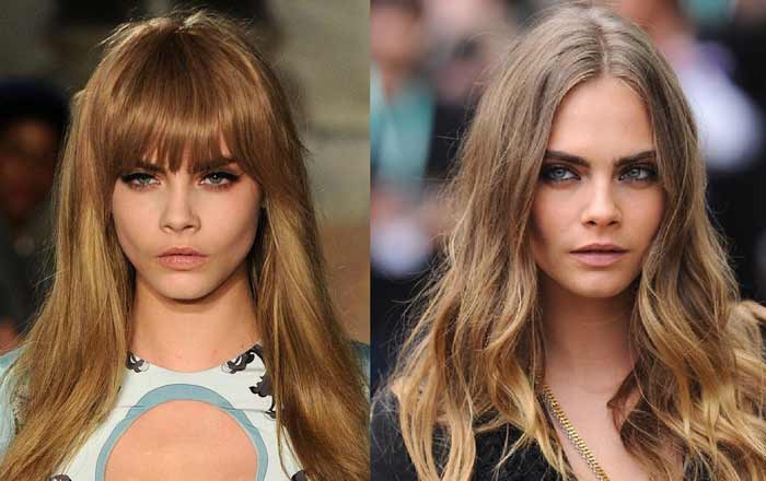 Cara Delevingne with and without bangs