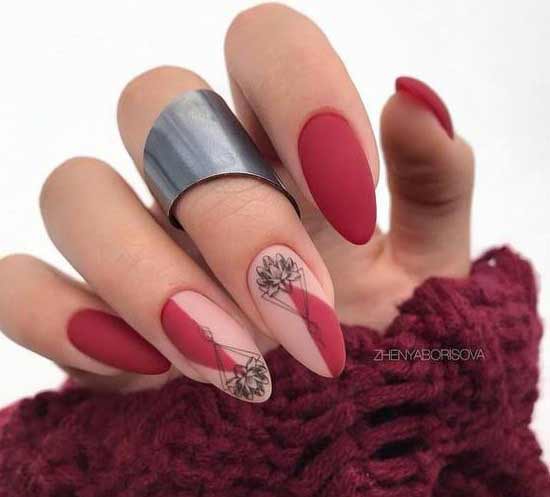 Nude autumn manicure with a pattern