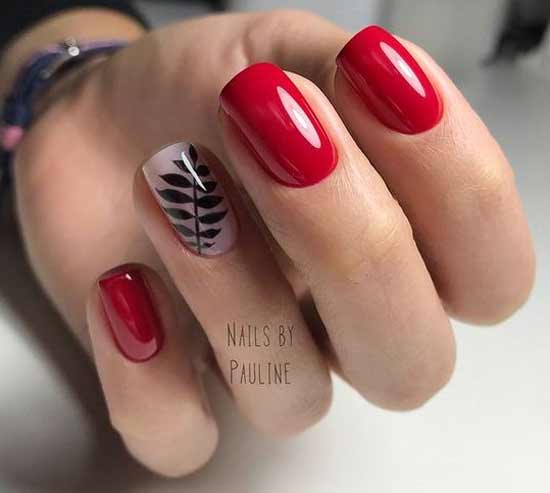 Red manicure with a pattern