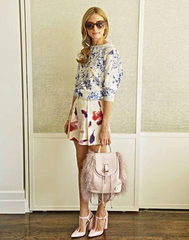 Olivia Palermo pink fur-trimmed backpack