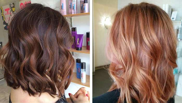 An example of balayage on dark and light hair