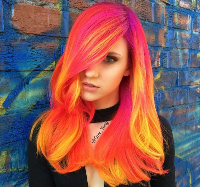 Glowing hair in the dark, neon coloring