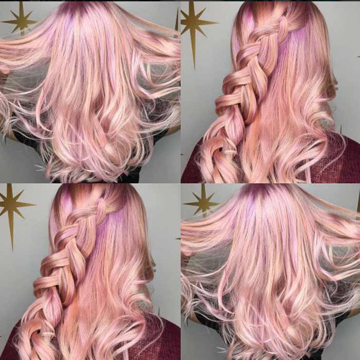 Combination of pink, peach and purple