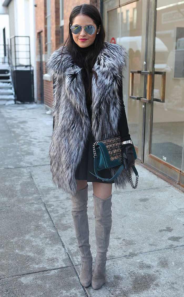 Gilet fourrure + bottes longues