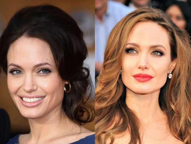 Angelina Jolie avec différentes couleurs de cheveux cheveux noirs