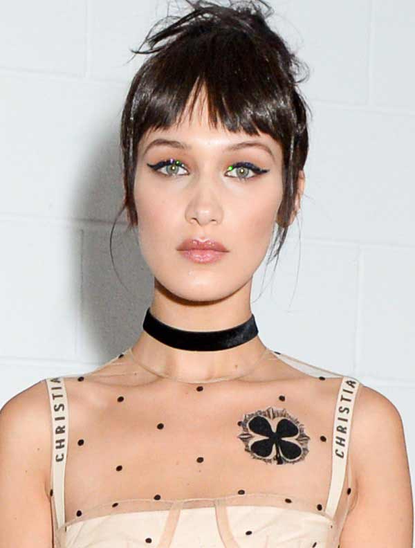 Frange Bella Hadid + cheveux longs