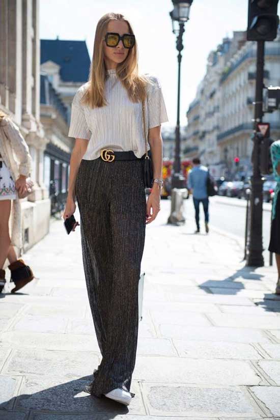 Wide leg pants + white blouse