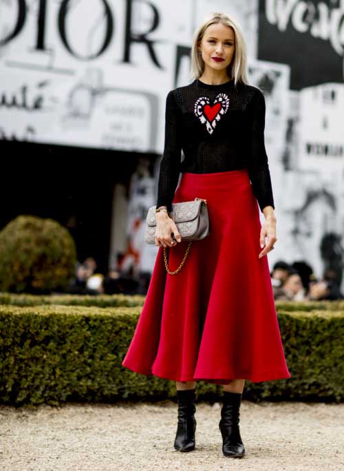 Red skirt with black top