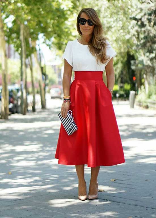 White blouse and red skirt classics