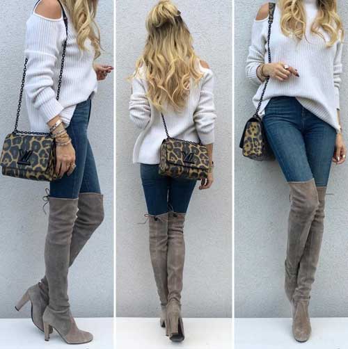 Long boots with jeans