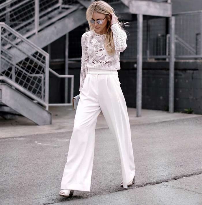 Openwork blouse + white pants