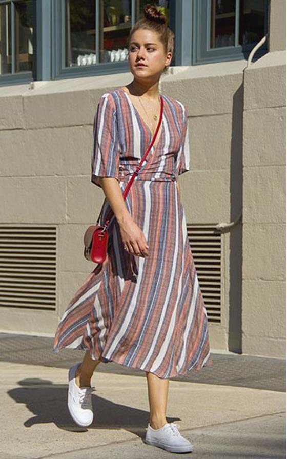 Printed dress + sneakers