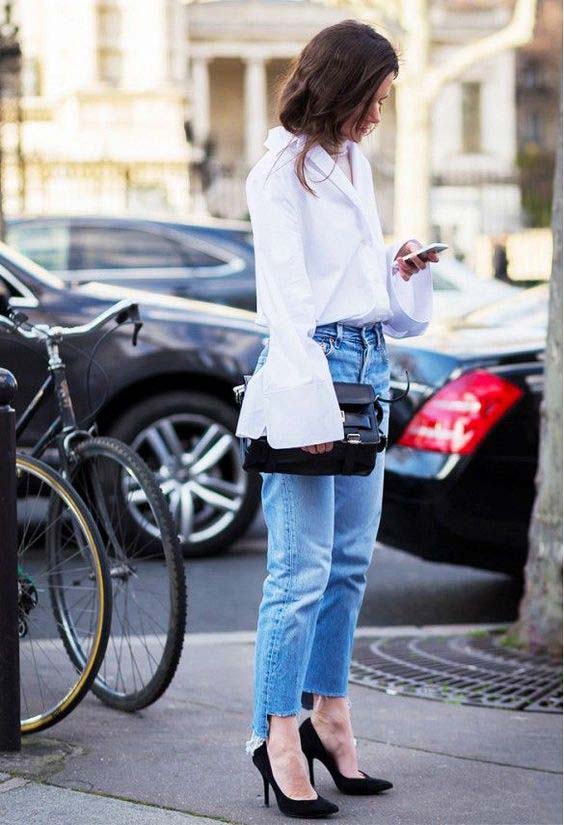 Classic shirt bell sleeves + jeans