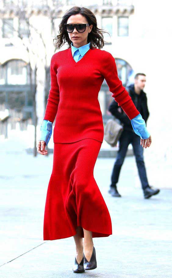 Red skirt suit + shirt