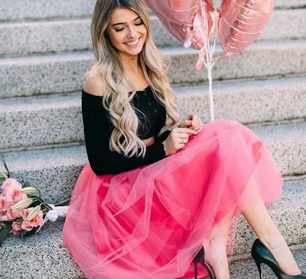 Pink skirt + black top