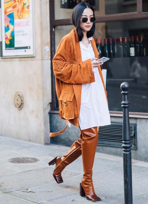 Bottes hautes marron, look street 2017-2018