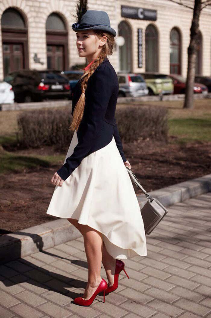 White asymmetric midi skirt