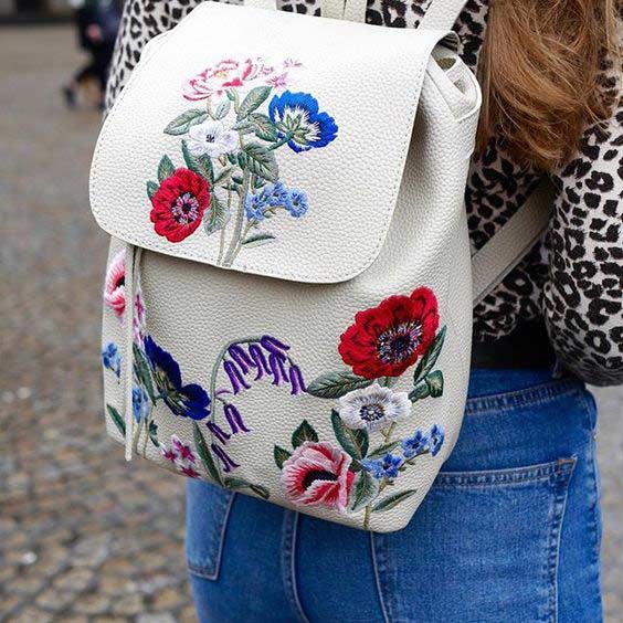 Floral embroidered backpack