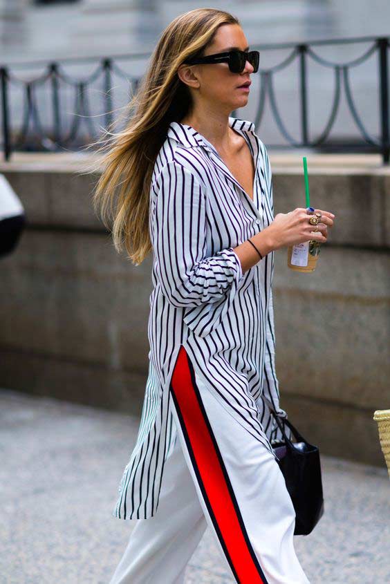 Shirt dress with trousers