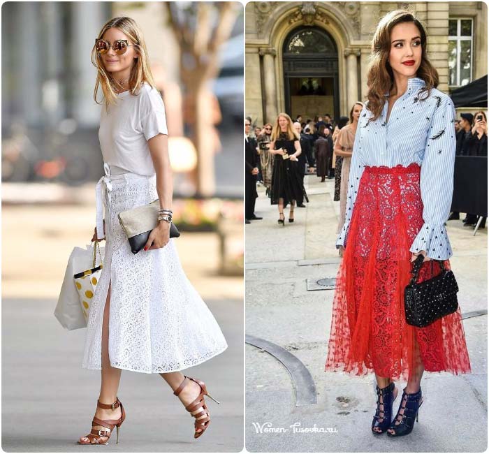 Red and white lace skirt