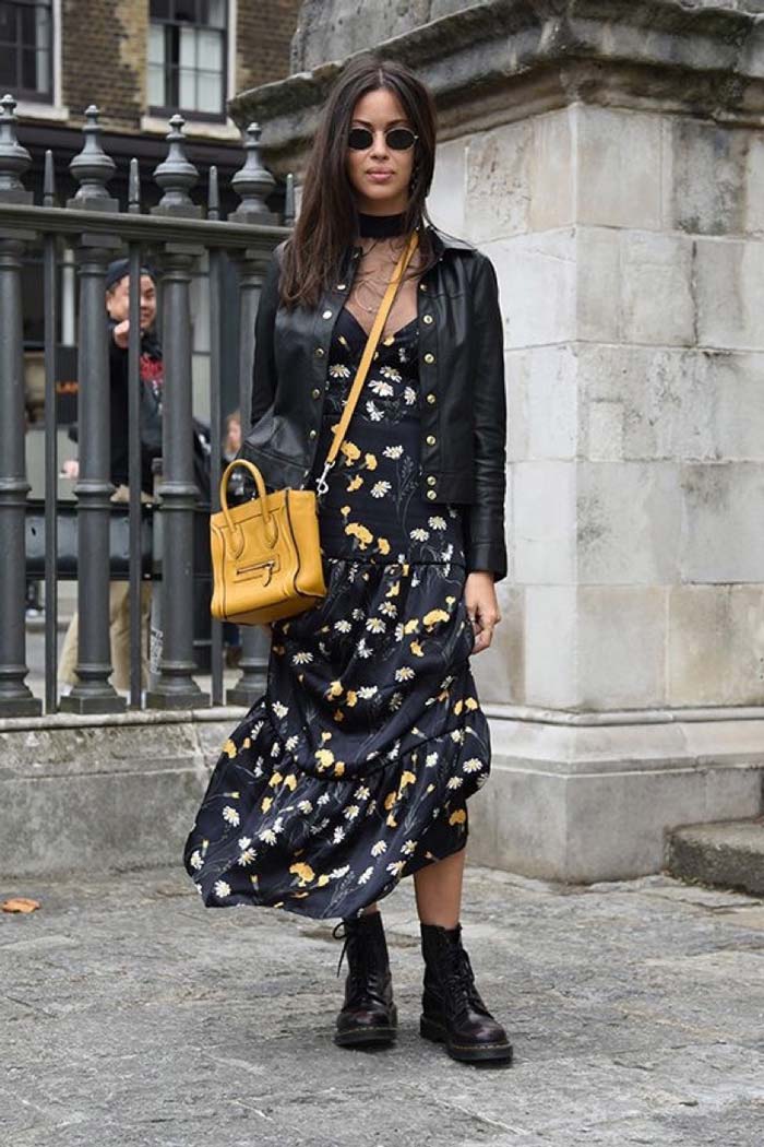 Leather jacket with dress