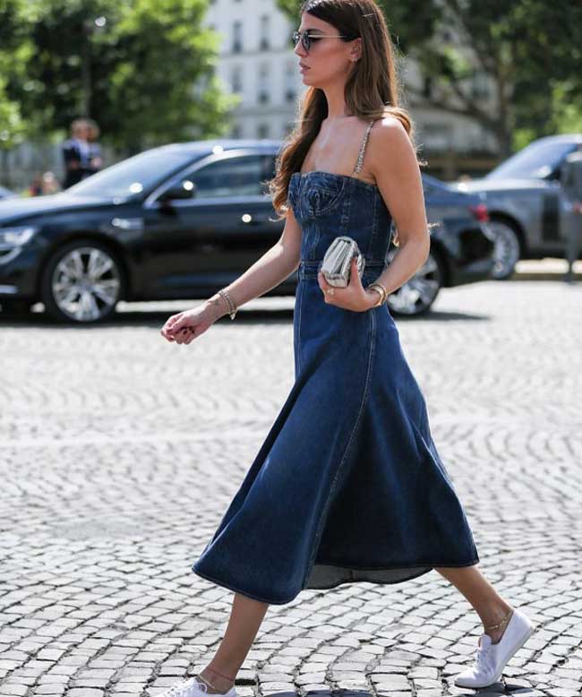 Fashionable denim sundress for a girl