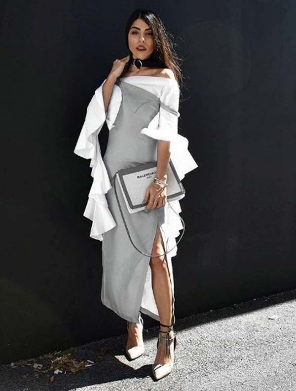 Robe streetstyle grise et blanche, à la mode