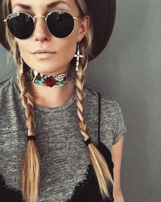 Boho style / look / choker bohemian style + glasses + hat, dress