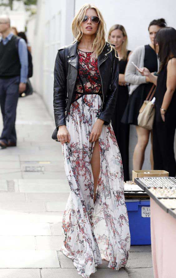 Boho - light gothic, leather jacket + dress on the floor