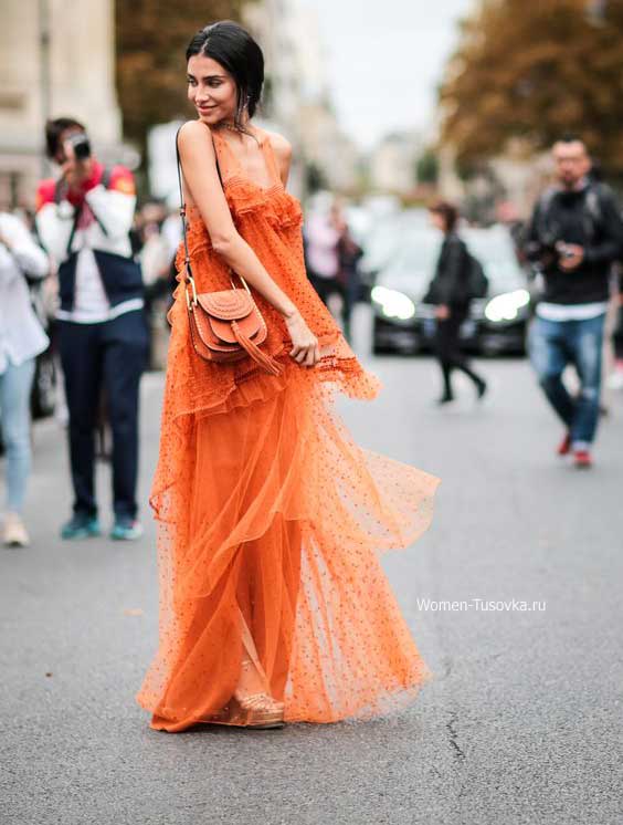 Boho look - light loose orange sundress