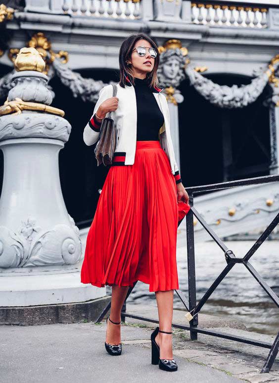 Red Skirt and Turtleneck looks