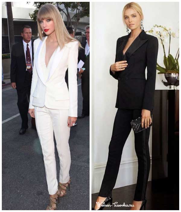 White and black trouser suit