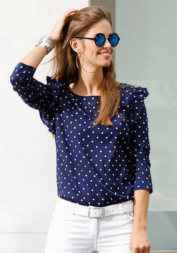 Blue blouse with white polka dots