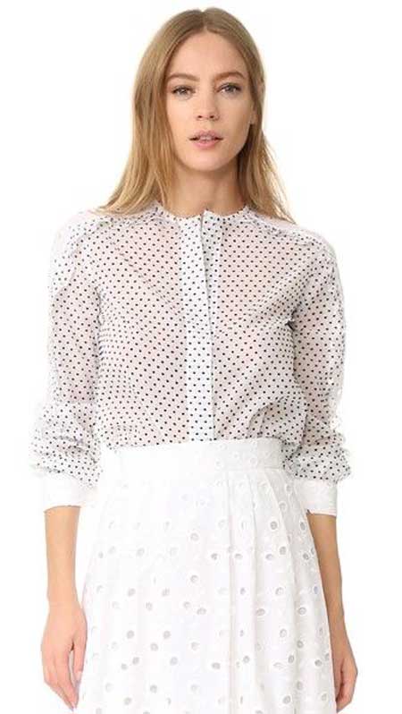 White blouse and black small polka dots