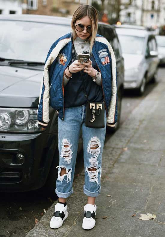 Jean + petit sac + bomber