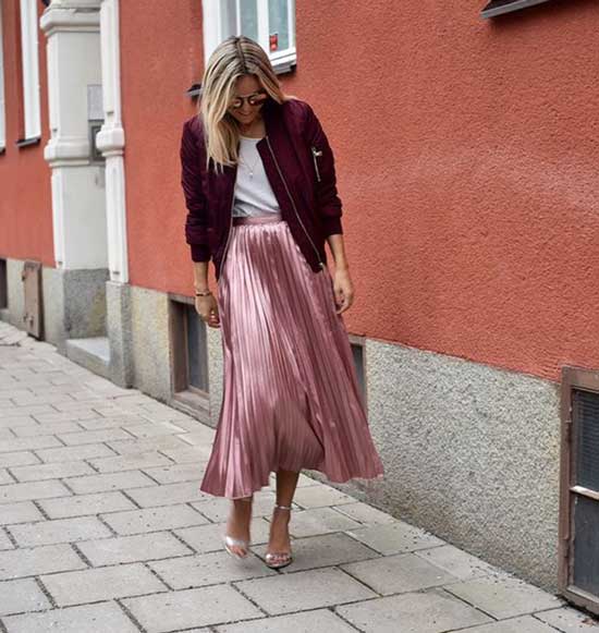 With pleated skirt