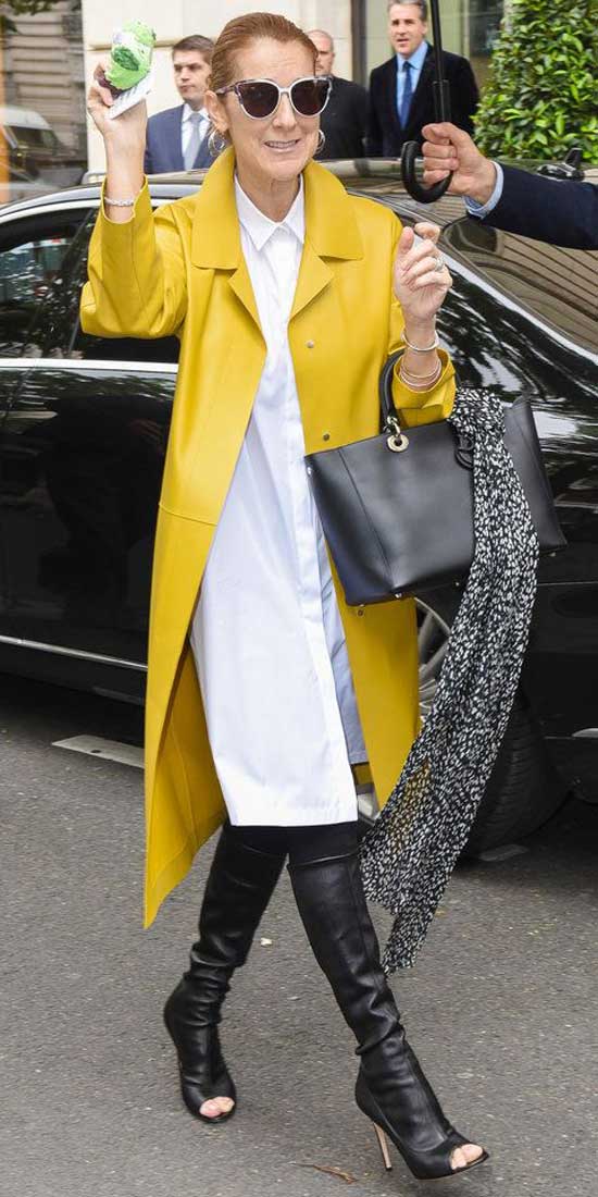 White dress, bright trench coat