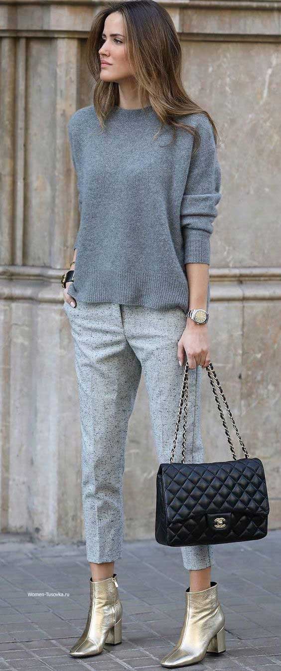 Gray sweater_grey pants - look for the office