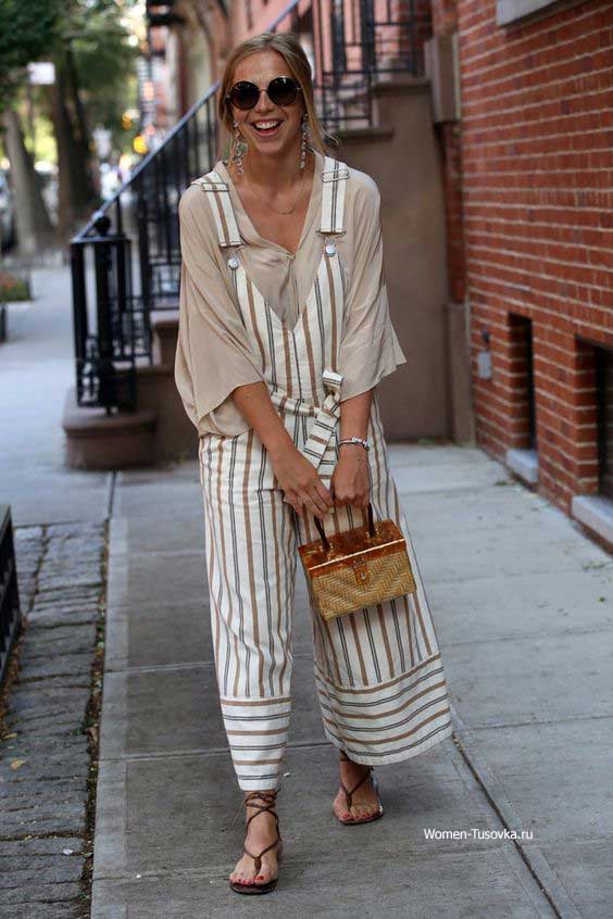 Striped jumpsuit with blouse