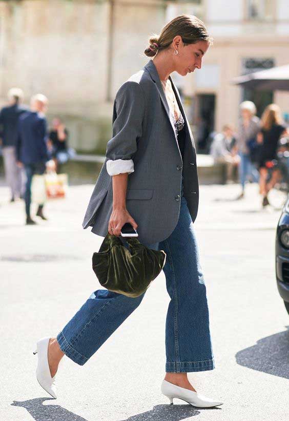 Street look - gray blazer + jeans