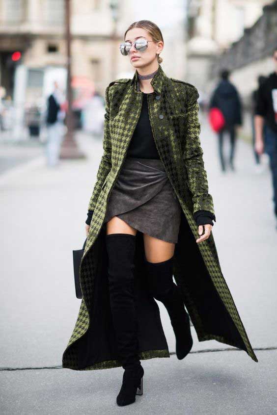 Gray + green street style