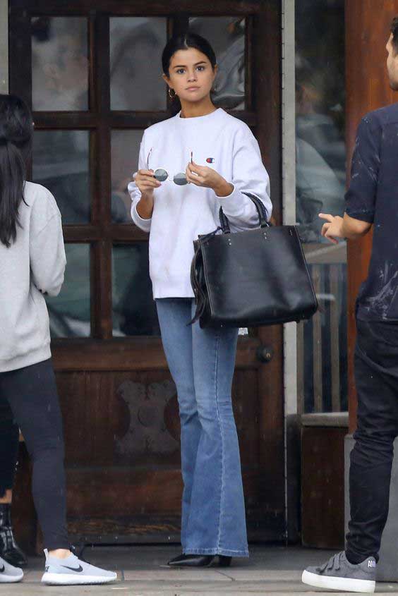 White top and denim bottom