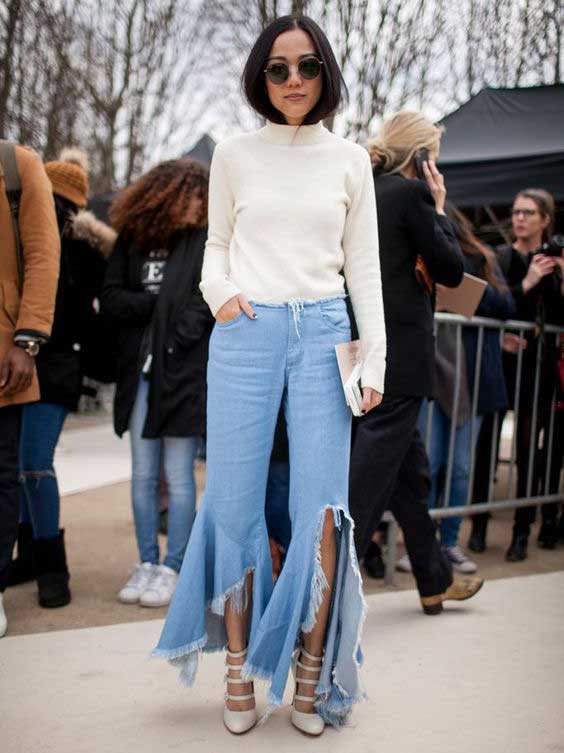 White sweater + jeans