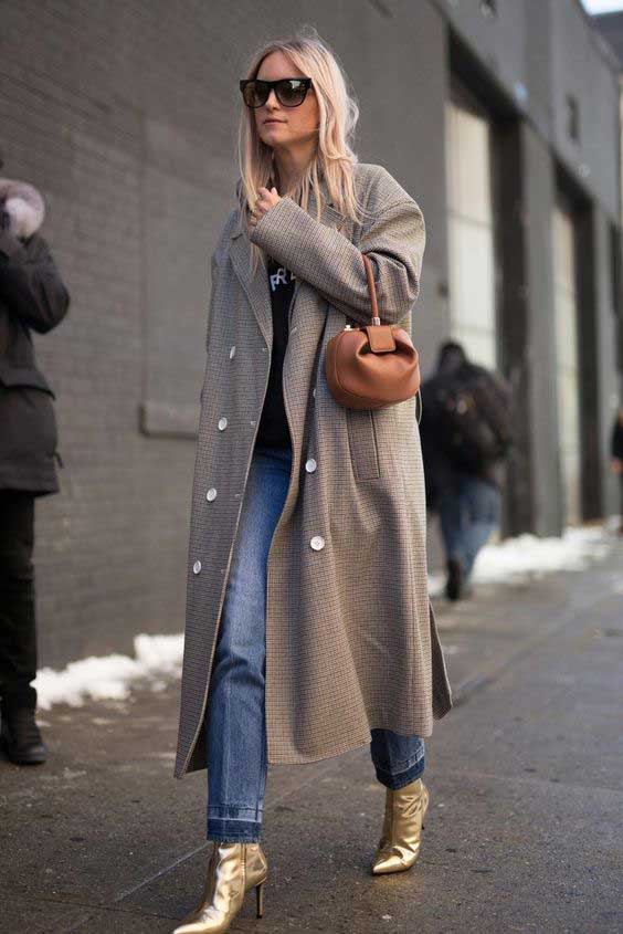 Gold Tone Ankle Boots with Straight Pants