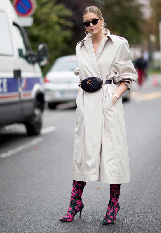 Light trench coat and bright shoes