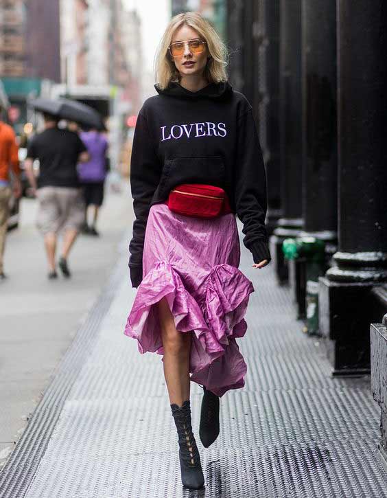 Skirt + hoodie + ankle boots